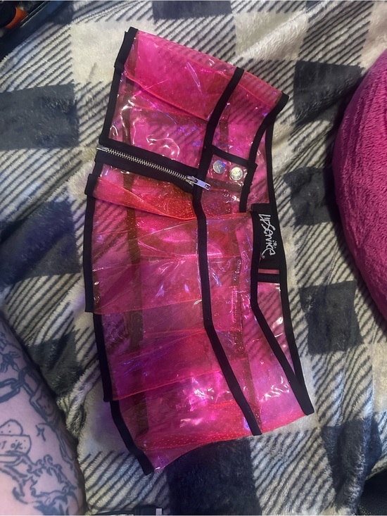 Lip Service Dresses & Skirts - Lip Service Iridescent Pink Layered Mini Skirt with Black Trim PVC